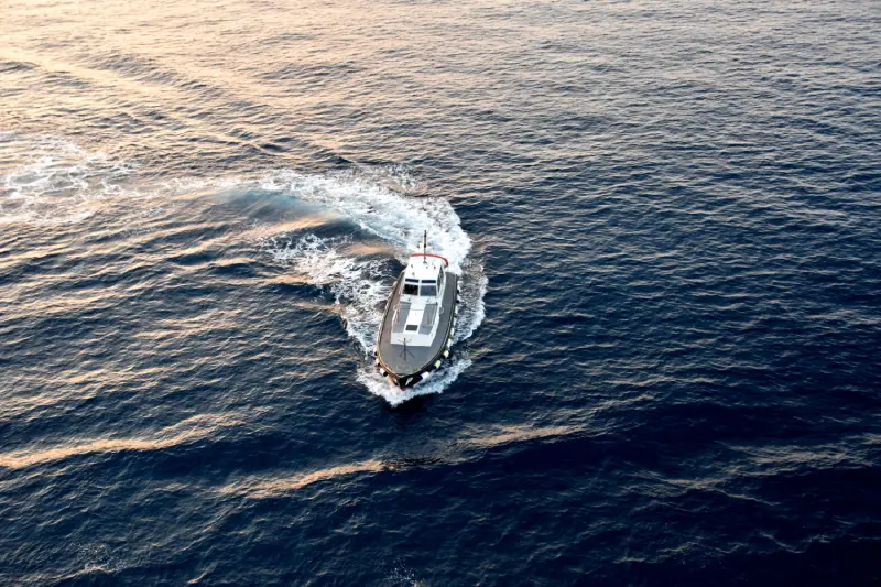 high angle view of motor boat on blue sea 2025 03 10 10 07 51 utc